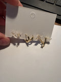 3-pack gold and blue earrings ￼