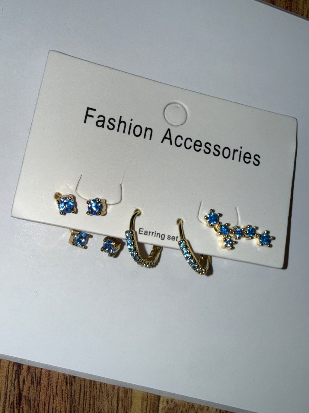 3-pack gold and blue earrings ￼